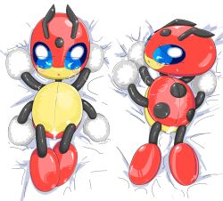 anthro bed bedding bedding_background blue_eyes blush bodily_fluids creampie cum cum_in_pussy cum_inside dakimakura_design female furniture genital_fluids hi_res ledian looking_at_viewer looking_back lying multi_arm multi_limb multiple_poses nintendo on_back on_bed on_front pokémon_(species) pokemon pose sanusanu solo tears video_games