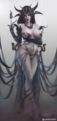 1girls 2d black_hair dark_elf druchii elf female female_only headdress heilian pale_skin solo solo_female sorceress warhammer_(franchise) warhammer_fantasy witch