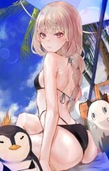 ass back back_view beach bikini butt ghost ghost_girl naokomama nijisanji nijisanji_en penguin penguin_stare purple_eyes reimu_endou small_breasts stare virtual_youtuber white_hair