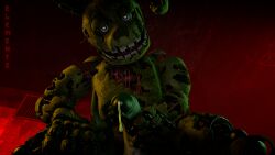 3d_(artwork) absurd_res after_orgasm after_sex animatronic bodily_fluids cum digital_media_(artwork) elementz808 five_nights_at_freddy's five_nights_at_freddy's_3 genital_fluids genitals green_body hi_res holding_penis looking_at_viewer machine male male_only masturbation penis robot scottgames solo source_filmmaker springtrap springtrap_(fnaf) video_games