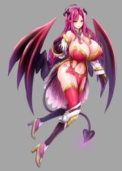 1girls breasts btk demon_horns demon_tail demon_wings gigantic_breasts huge_breasts long_hair navel original pink_hair succubus