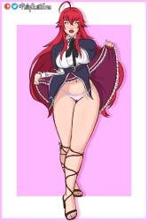 1girls big_breasts big_legs blue_eyes clothed female female_only high_heels high_school_dxd legs legs_together light-skinned_female light_skin lips lipstick panties philipsmitheros red_hair red_lipstick rias_gremory school_uniform schoolgirl skirt skirt_lift skirt_up solo tagme thick_legs thighs underwear