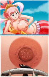 bra female giantess huge_nipples kisparlius long_hair male massive_breasts mermaid mermaid_giantess one_piece pink_hair roronoa_zoro sanji sea shirahoshi size_difference thousand_sunny vinsmoke_sanji