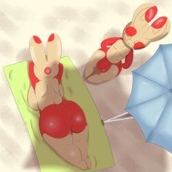 ass beach bloocherrypie furry laying_down pokemon spinda