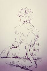 1boy animal_ears animal_humanoid ass back_view danganronpa danganronpa_3 gen_tamashī male male_only muscular sakakura_juuzou smooth_skin solo tail traditional_media_(artwork)