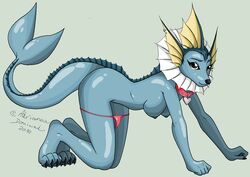 2010 adrianna anthro barefoot blue_skin breasts claws color eeveelution female female_only nintendo nipples pokémon_(species) pokemon pokemon_(species) side_view solo tagme tail tail_fin vaporeon