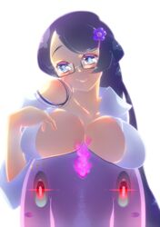 bad_id blue_eyes blush breasts fennel_(pokemon) glasses long_hair musharna naoto_(yandereheaven) nintendo pokemon pokemon_bw purple_hair smile