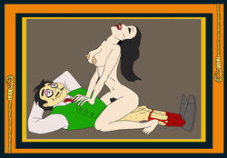 1boy 1girls 2d bottomless canon_couple clothed_male_nude_female color cowgirl_position facial_hair female garrbatch-man girl_on_top gomez_addams goth husband_and_wife long_hair male married_couple mexican_male morticia_addams moustache noose pubic_hair sock_garters the_addams_family