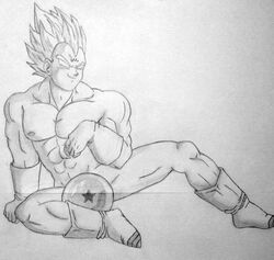 dragon_ball dragon_ball_z majin_mark male male_only monochrome nude solo super_saiyan super_saiyan_2 tagme vegeta