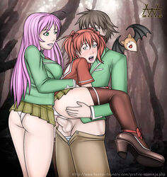 2010 aaaninja akashiya_moka aono_tsukune female green_eyes long_hair male orange_hair panties penis pink_hair rosario+vampire school_uniform sex shuzen_kokoa