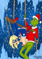 1boy 1girls balls big_breasts bondage breasts courtney_whitmore crossover dc dr_seuss exposed_breasts female female_focus how_the_grinch_stole_christmas interspecies male nipples nude nudity online_superheroes penis rape rope santa_claus_(cosplay) stargirl the_grinch tied_up