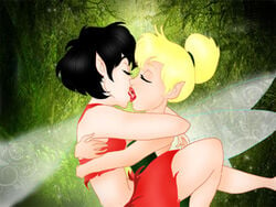 2girls crysta disney disney_fairies fairy female female_only ferngully kissing multiple_girls peter_pan_(disney) tinker_bell yuri