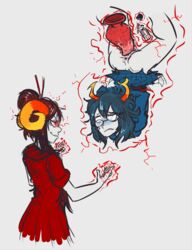 2girls aranea_serket ass blue_eyes blush buttplug clothing damara_megido glasses grey_background grey_skin hair_bun homestuck horns imminent_rape lesbian lube ms_paint_adventures psychic pussy rape red_eyes red_hair restrained short_hair sketch skirt thetenk troll webcomic white_eyes