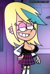 1girls accurate_art_style big_breasts breasts clothing edit medium_breasts multicolored_hair piercings sam_sharp screencap sketchboy smile solo_female straight_hair the_loud_house