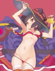 1girls brown_hair eye_contact female female_focus female_only hat kono_subarashii_sekai_ni_shukufuku_wo! looking_at_viewer megumin red_eyes small_breasts solo thong witch_hat yuuki_(irodo_rhythm)