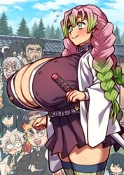 7boys absurd_res alternate_breast_size being_watched big_breasts blush breasts coffeelove68 demon_slayer embarrassed female female_focus green_eyes green_hair haori hi_res high_resolution himejima_gyomei huge_breasts iguro_obanai kanroji_mitsuri kimetsu_no_yaiba kochou_shinobu large_breasts legwear long_hair massive_breasts muichiro_tokitou multicolored_hair multiple_boys multiple_girls pink_and_green_hair pink_hair rengoku_kyoujurou sanemi_shinazugawa skirt solo_focus standing thick_thighs thighhighs thighs tomioka_giyuu twin_braids two_tone_hair uniform uzui_tengen voluptuous