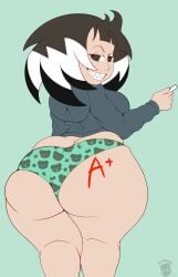 1girls ass ass_cleavage big_ass bottom_heavy bubble_butt butt_crack chalk clothing commission dat_ass fat_ass female female_only hoodie huge_ass looking_at_viewer looking_back multicolored_hair n-kosi n-kosi_(coloring) no_pants original original_character panties sharp_teeth smile solo thick_thighs ursa_(crescentfresh) wide_hips writing_on_ass