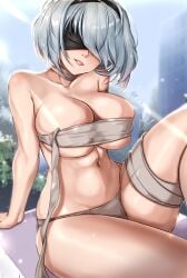 1girls alternate_breast_size android big_breasts blindfold breasts busty curvaceous curvy curvy_body curvy_female curvy_figure curvy_hips female female_focus female_only huge_breasts large_breasts nier:_automata nox_(artist) noxcuro robot robot_girl short_hair slim_waist smile smiling smiling_at_viewer solo solo_female thick_thighs thighs voluptuous wide_hips yorha_2b