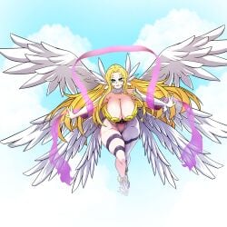 1girls alternate_version_available angel angel_wings angewomon big_breasts blonde_hair blue_eyes cleavage digimon feathered_wings h_earth huge_breasts solo solo_female tagme thick thick_thighs