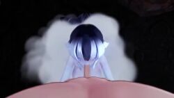 1boy 1girls 3d animated black_and_white_hair black_hair blowjob breasts deepthroat dialogue duo fellatio female fuyuko_(monster_girl_island) light-skinned_male light_skin long_hair lowres male monster_girl_island mp4 oral pale pov sound tagme video white_hair