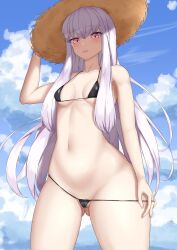 1girls alternate_costume ass_visible_through_thighs bangs bare_thighs belly belly_button bikini black_bikini black_swimsuit breasts female female_only fire_emblem fire_emblem:_three_houses from_below g_syaren grin hat long_hair looking_at_viewer looking_down lysithea_von_ordelia medium_breasts micro_bikini midriff navel nintendo outdoors sharen sideboob smile solo straw_hat sun_hat swimsuit thighs underboob undressing very_long_hair white_hair