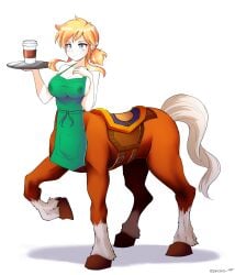 1girls apron big_breasts blonde_hair centaur epona fusion iced_latte_with_breast_milk jarckius lactation lactation_through_clothes link meme monster_girl naked_apron nintendo pointy_ears rule_63 solo solo_female tagme the_legend_of_zelda