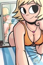 1girls ass big_ass blonde_hair bra breasts cameltoe cleavage eyelashes female female_only lisa_miller looking_away mirako mirror mirror_selfie necklace panties scott_pilgrim selfie short_hair solo underwear