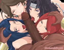 1boy 4girls artist_name big_penis black_hair brown_hair censored collaborative_fellatio dark-skinned_male dark_skin fellatio female harem highres huge_cock ino's_mother interracial kurenai_yuhi large_penis licking_penis male mature_female milf mother mother's_day multiple_girls naruto naruto_(series) naruto_shippuden oral pale-skinned_female partial_male penis purple_eyeshadow quadruple_fellatio raikage raikage_art red_eyes red_hair red_lipstick straight uchiha_mikoto uzumaki_kushina web_address yuuhi_kurenai