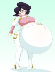 1girls belly big_belly big_breasts breasts dea-jn female glasses huge_belly hyper_pregnancy pokemon pokemon_sm pregnant purple_hair wicke_(pokemon)