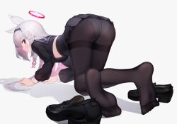 ass_focus doggy_style female foot_fetish hachiro panties pantyhose school_uniform white_hair white_panties