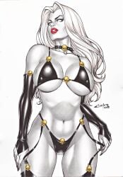 big_breasts carlos_braga chaos_comics divine_slut dominant_female ed_benes_studio lady_death latex_bra latex_gloves latex_panties latex_stockings long_hair queen_of_the_dead red_lips tagme white_background white_body white_hair