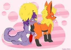 ambiguous_gender anal anthro anthro_on_feral balls blush dragon duo eeveelution female feral flareon fyre genitals graedius_(artist) knot looking_back male male/female nintendo oral penis pokémon_(species) pokemon pokemon_(species) raised_tail rimming sex video_games zoophilia zullie_(graedius)