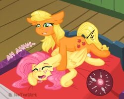 applejack_(mlp) bed bedroom_eyes blush blush_lines bodily_fluids cum cum_in_pussy cum_inside drooling duo earth_pony english_text equid equine female feral fluttershy_(mlp) friendship_is_magic fur furniture futanari genital_fluids hair hasbro herm hi_res horse icetealart impregnation inside intersex intersex/female mammal my_little_pony narrowed_eyes orange_body orange_fur ovum pegasus penetration pink_hair pink_tail pinned pony saliva seductive sperm sperm_cell teal_eyes text vaginal_penetration wings yellow_body yellow_fur yellow_tail