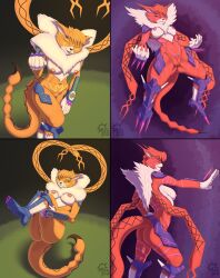 absurd_res animal_humanoid anthro armor ass back_tuft bandai_namco big_breasts big_butt breasts cat_humanoid cel_shading chest_tuft clothed clothing cross_pupils digimon digimon_(species) digimon_adventure_tri. domestic_cat duo felid felid_humanoid feline feline_humanoid felis female feral floating fur genitals green_eyes green_markings hi_res humanoid looking_at_viewer maine_coon mammal mammal_humanoid markings meicrackmon meicrackmon_vicious_mode multiple_poses multiple_positions nipples nude orange_body orange_fur partially_clothed pose purple_markings pussy red_eyes sacrificabominat shaded smile smiling_at_viewer smirk thick_thighs tuft two_versions wide_hips