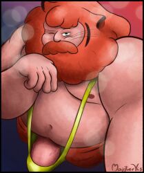 beard boner bulge centaurworld erection erection_pushing_underwear facial_hair faun faunus genitals hair hi_res looking_at_viewer majstervis male male_only mankini moustache netflix nipples overweight penis red_hair satyr selfie slightly_chubby solo splendib_(centaurworld) taur vein veiny_penis