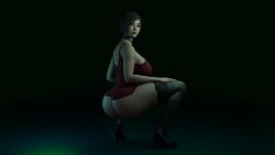 1girls 3d 3d_(artwork) ada_wong ada_wong_(adriana) asian asian_female back_view black_high_heels capcom female female_only lace_stockings looking_at_viewer pantyless red_dress resident_evil resident_evil_2 resident_evil_2_remake solo xxxlolxxx