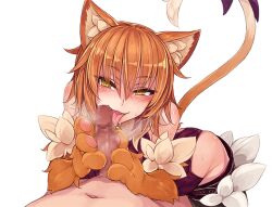 1boy 1girls animal_hands cat_ears cat_tail censored fellatio femdom game_cg hair_between_eyes kenkou_cross looking_at_viewer monster_girl monster_girl_encyclopedia monster_girl_encyclopedia_rpg orange_fur orange_hair piercing_eyes short_hair smug tagme tail_ornament tongue_on_penis tongue_out transparent_background voluptuous_female yellow_eyes