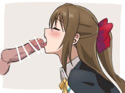 censored fellatio female licking licking_penis licking_tip long_hair love_live! love_live!_nijigasaki_high_school_idol_club non-web_source open_mouth oral ousaka_shizuku penis school_uniform solo_focus straight tongue