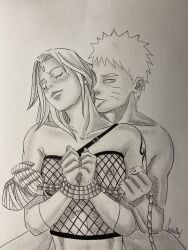 1boy 1girls alternate_hair_length alternate_hairstyle arm_tattoo bandaged_arm bondage boruto:_naruto_next_generations breasts couple duo female femsub fishnet_topwear fishnets grabbing grabbing_from_behind hands_tied licking licking_neck long_hair male male/female maledom monochrome narusakuart naruto naruto:_the_last naruto_(series) naruto_shippuden nipples no_bra one_eye_closed rope sakura_haruno see-through see-through_clothing shirtless shirtless_(male) short_hair smile straight tattoo tied_hands tied_up uzumaki_naruto