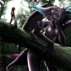 2009 anthro capcom chameleos elder_dragon female female_only humanized hunter_(monster_hunter) katrada large_breasts long_tongue monster_girl monster_hunter monster_hunter_2 purple_skin wings