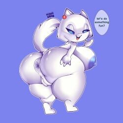 anthro anus ass big_butt blue_background clyde_(discord) coelhinha_artes dialogue discord discord_(app) female genitals hi_res hisuiidraws huge_butt mammal mtf_crossgender nude pussy simple_background thick_thighs