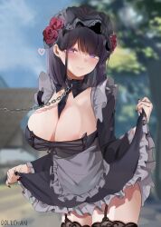 1girls absurd_res breasts chains cleavage collar cosplay dolechan dress dress_lift female female_only gothic_lolita hi_res kitagawa_marin kuroe_shizuku_(cosplay) large_breasts looking_at_viewer purple_eyes purple_hair smile solo sono_bisque_doll_wa_koi_wo_suru thighs