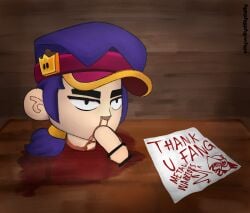 accurate_art_style accurate_body_type accurate_proportions artist_name beheaded blood_drip blood_in_mouth brawl_stars castration censor_bar censored censored_genitalia censored_penis dead dead_eyes decapitated_head decapitation defeated disgusting draco_(brawl_stars) fang_(brawl_stars) gay gore gross guro hair high_quality human male_death male_ryona murdered note penis_in_mouth pixiv pixiv_link ponytail purple_hair sillywillydillydally snuff weird why wooden_table wooden_wall xd yaoi