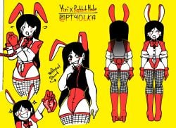 1girls alternate_costume black_hair boots bow bowtie bunny_ears bunny_tail bunnysuit butcher_vanity_(synthesizer_v) cameltoe closed_eyes cosplay cuffed drool drool_on_face drooling earrings fanmade_design fishnet_legwear fishnet_thighhighs fishnets flavor_foley gloves handcuffs high_heel_boots high_heels highleg highleg_leotard leotard long_hair medium_breasts mv_character open_mouth pt4olka rabbit_hole_(cosplay) rabbit_hole_(vocaloid) red_eyes red_leotard reference_image reference_sheet rolled_up_sleeves simple_background solo sweat synthesizer_v thick_thighs thighs vest vimalion_pro wrist_cuffs yi_xi_(synthesizer_v)
