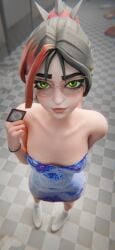 bratty dress female fortnite glasses helsie_(fortnite) holding_condom imm imminent_sex looking_at_viewer looking_up pov school school_hall teasing teasing_viewer tm04