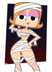 albinocawfee big_ass big_breasts breasts cartoon_network debbie_turnbull female halloween halloween_costume large_ass large_breasts mature_female milf mummy_costume orange_hair red_hair robotboy solo solo_female thick_thighs wide_hips