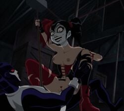1boy 1girls animated batman_(series) clown clown_girl clown_makeup cowgirl_position dc dc_comics female female_penetrated grunting hammer harley_quinn harley_quinn_(gods_and_monsters) justice_league:_gods_and_monsters male man-bat nami955 ollopit272 penis red_hair riding_penis sound twintails vaginal vaginal_penetration vaginal_sex vampire video zone