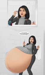 asian asian_female bathroom belly big_belly big_breasts black_hair breasts clothing emily_davis ergos female huge_belly mirror same_size_vore sweater until_dawn vore