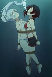 2girls ai_generated anime anime_girl drowned drowning female labreed peril rooster_teeth ruby_rose rwby underwater underwater_peril weiss_schnee