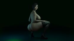 1girls 3d 3d_(artwork) ada_wong ada_wong_(adriana) asian asian_female back_view big_breasts big_butt black_high_heels capcom female female_only lace_stockings looking_at_viewer naked nude_female resident_evil resident_evil_2 resident_evil_2_remake solo xxxlolxxx